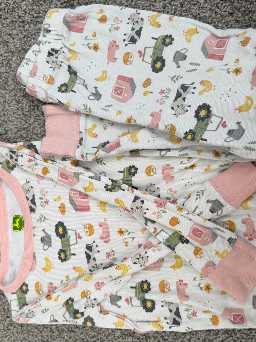Farm Animal Pajama Set with Pink Trim